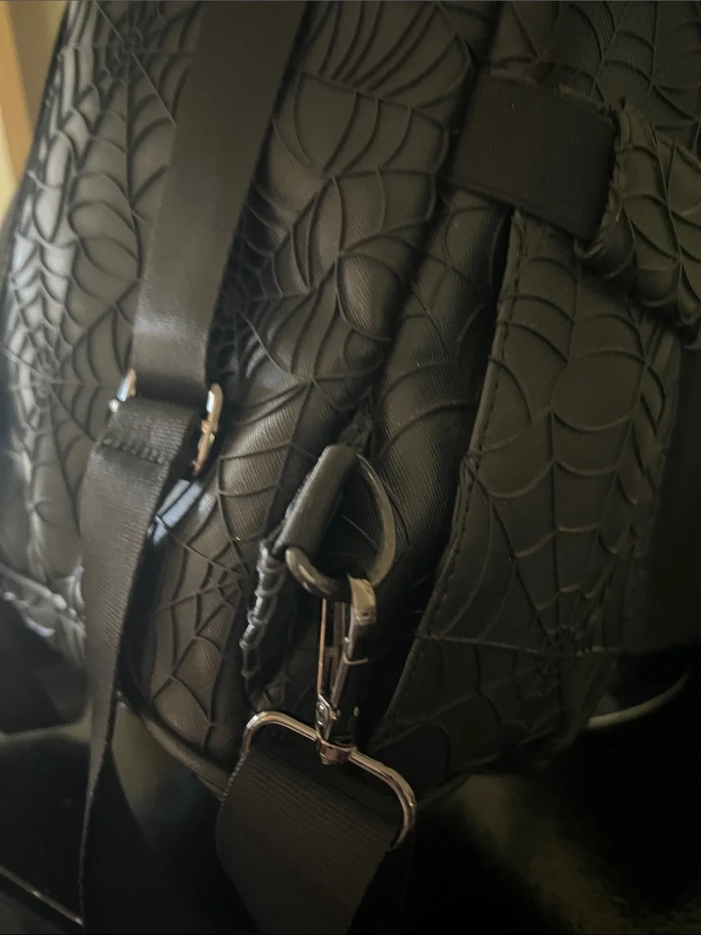 Mumsterville Black Spiderweb Embossed Backpack – Contemporary Urban Style - Picture 6 of 13